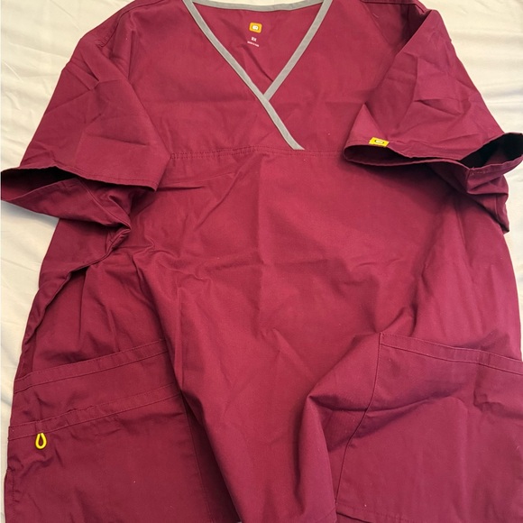 Burgundy Scrub Top with Gray Trim - Picture 1 of 2